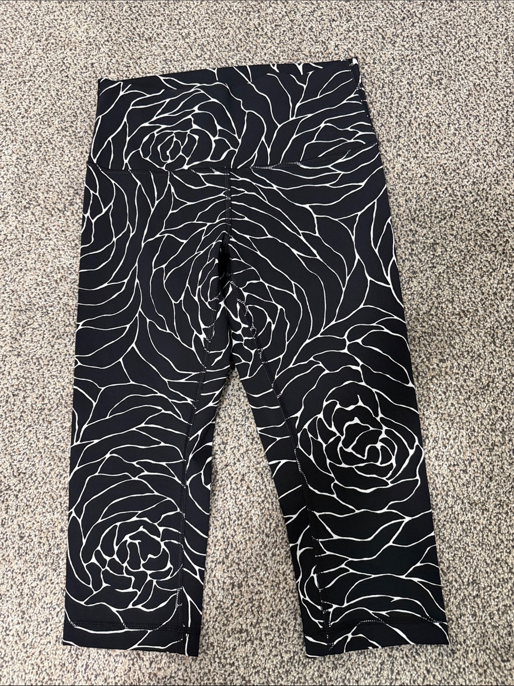 lululemon athletica Black Cropped Leggings with White Floral Outline